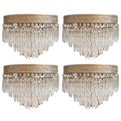 Set of Four Brass and Glass Wall Lights 7