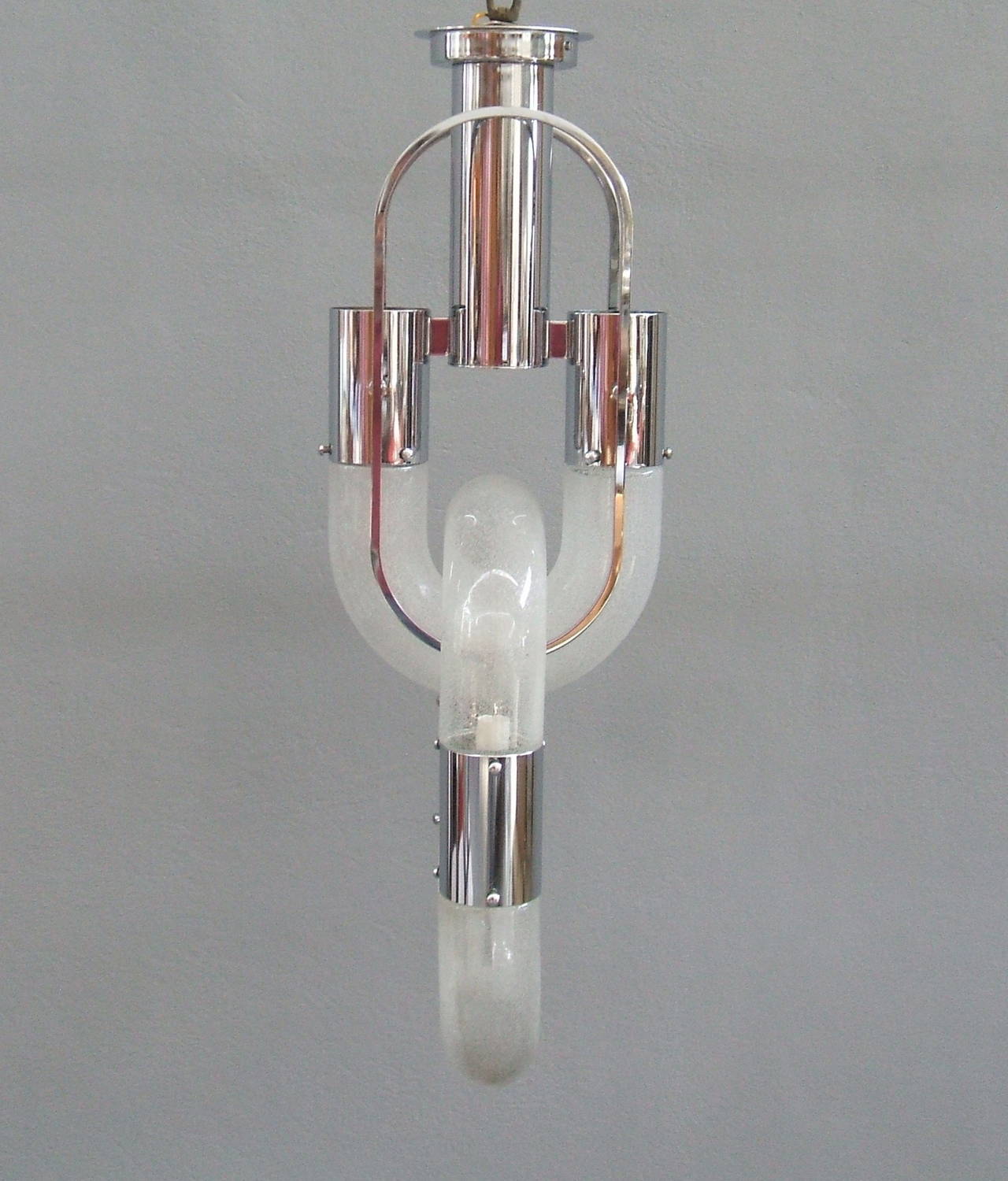 Chrome and glass chandelier by Carlo Nason for Mazzega. Six lights.