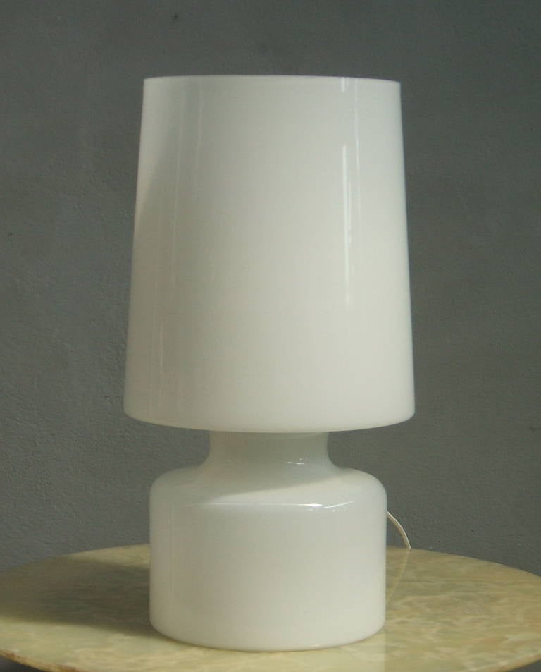 Handblown Murano glass table lamp. Both the base and the shade are one continuous glass form.