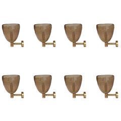 Large Set of Eight Murano Sconces by Bavovier e Toso