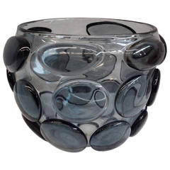 Large iridescent grey and blue Murano Vase