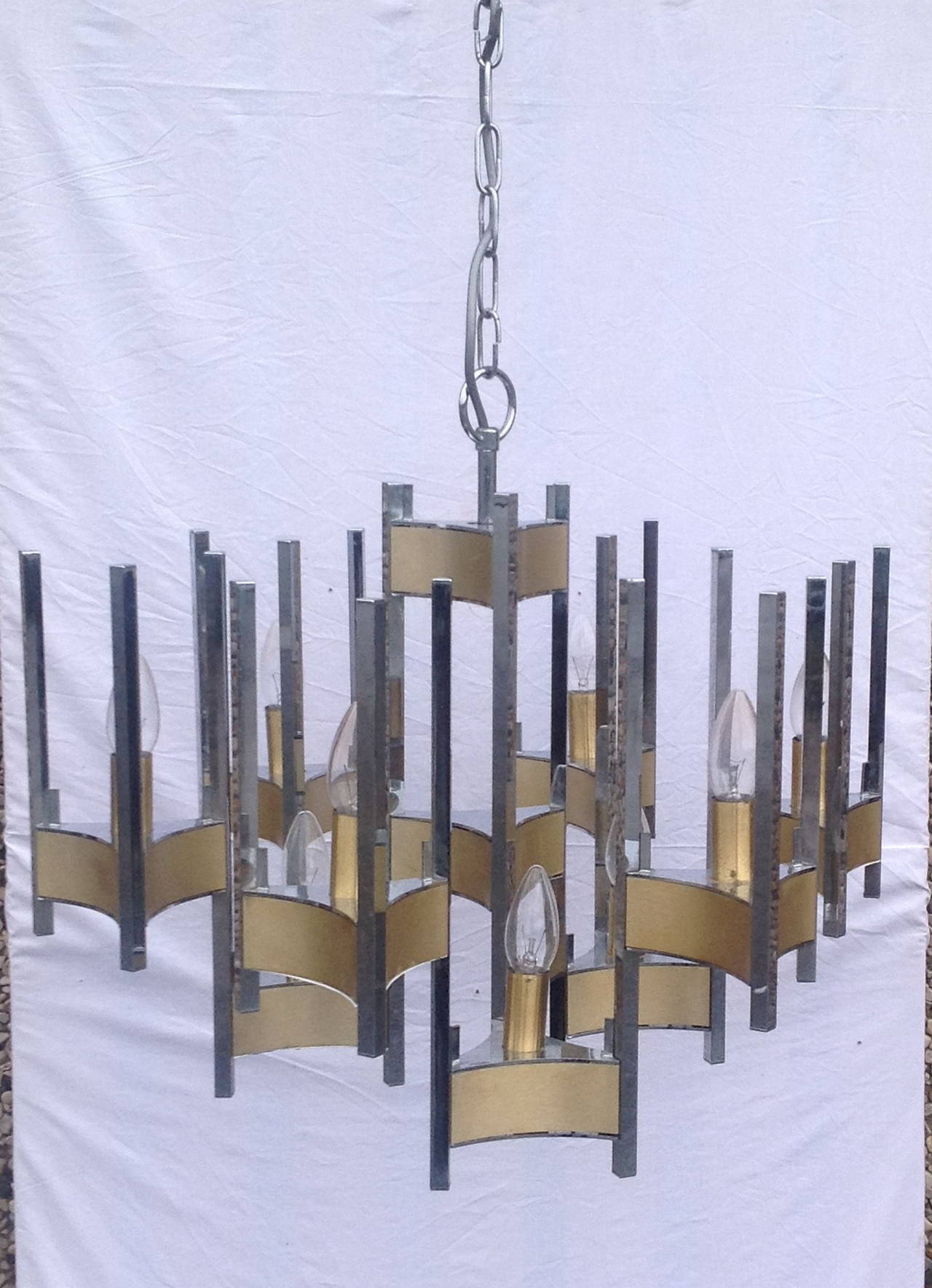 Chrome chandelier by Gaetano Sciolari 1