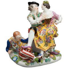 Antique A Meissen Group of the Indiscrete Harlequin
