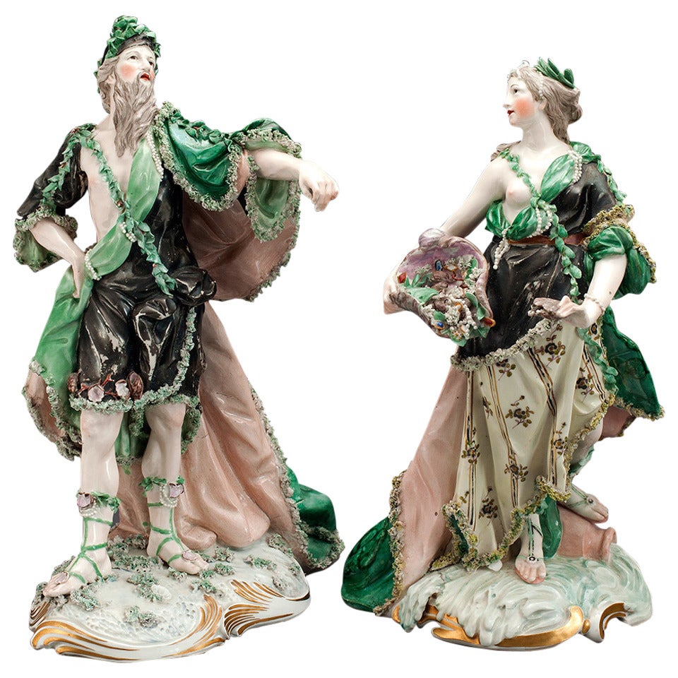 A Pair of Frankenthal Figures Oceanos and Tethys by F. C. Linck For Sale