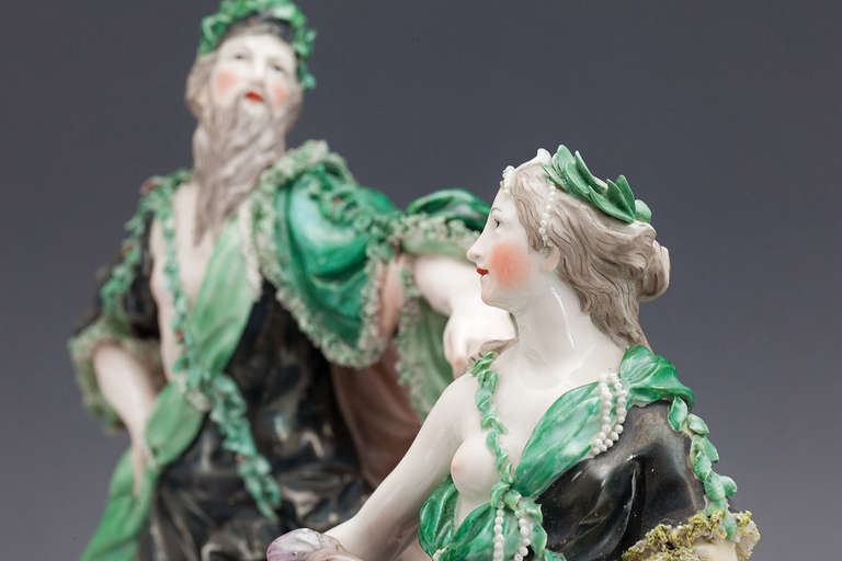 A Pair of Frankenthal Figures Oceanos and Tethys by F. C. Linck For Sale 1