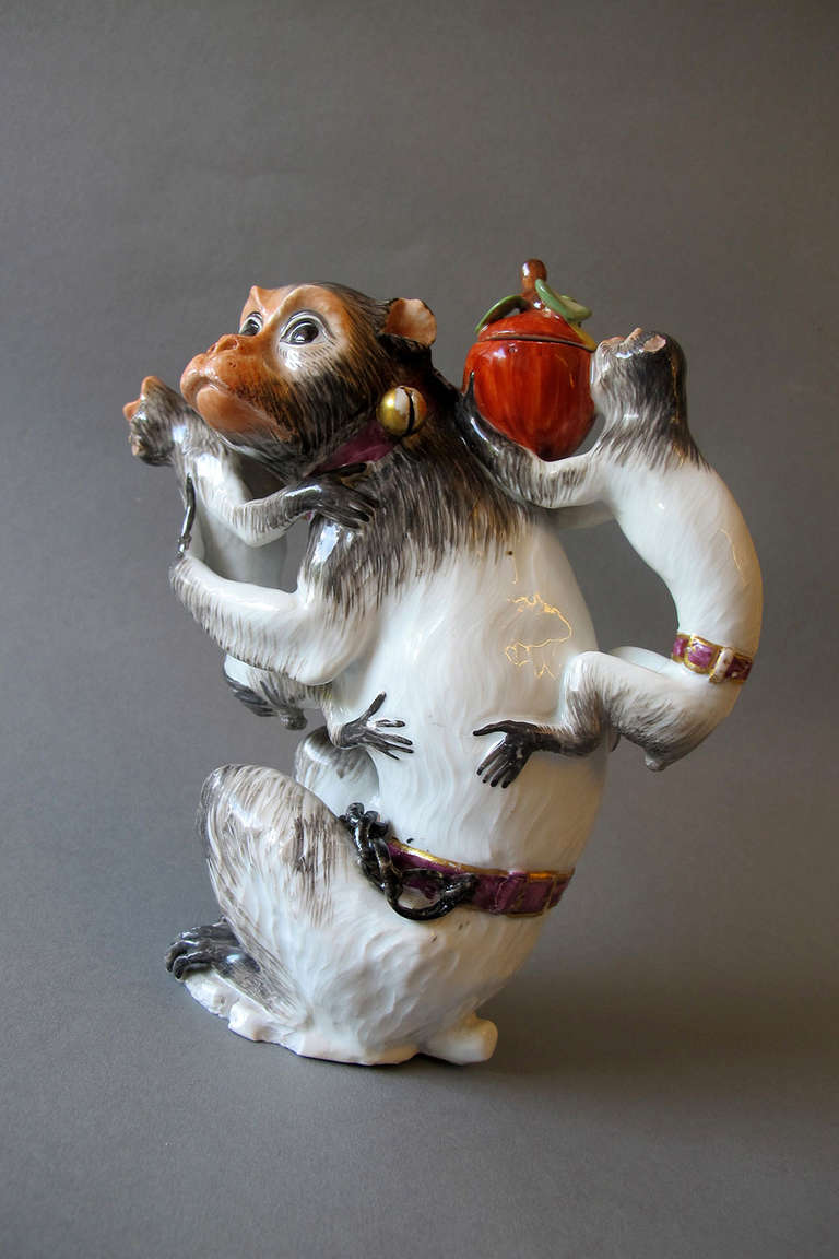 Baroque Meissen Mother Monkey Teapot with Two Babies For Sale