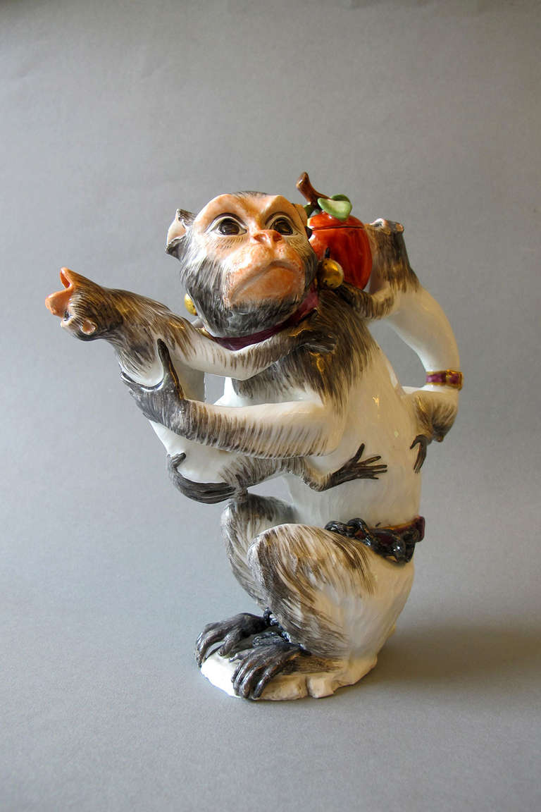 German Meissen Mother Monkey Teapot with Two Babies For Sale