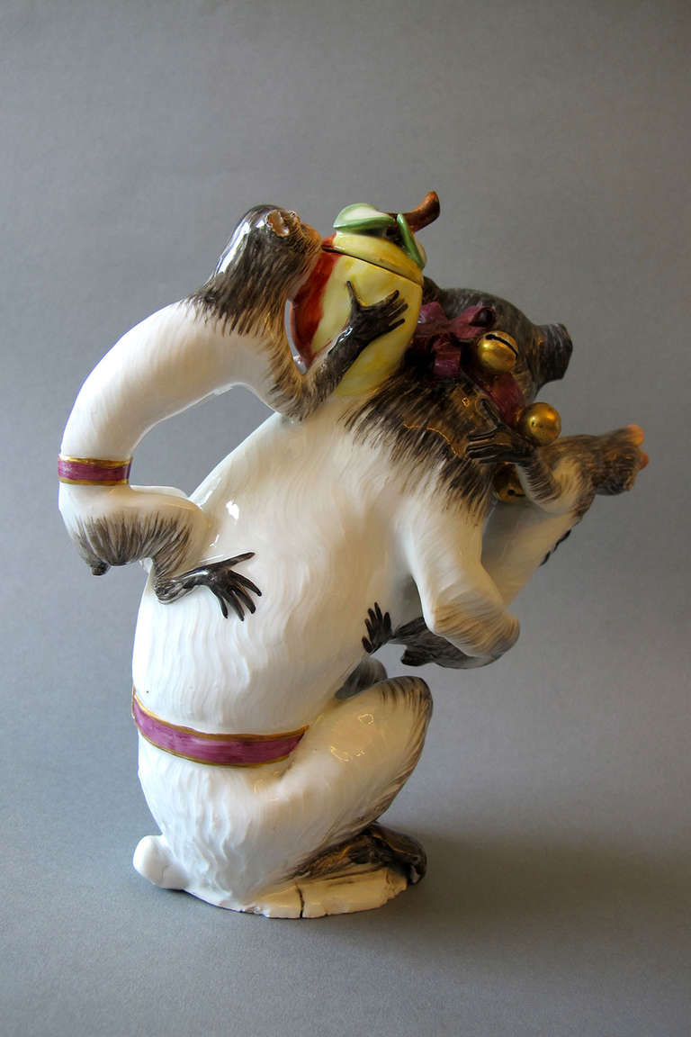 18th Century and Earlier Meissen Mother Monkey Teapot with Two Babies For Sale
