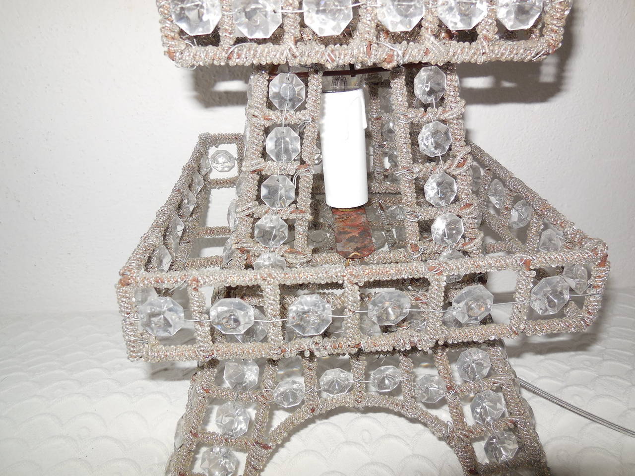 Hand-Crafted Mid Century French Beaded Eiffel Tower Lamp 28” Tall