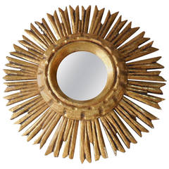 French Gilt Sunburst Starburst Wood Mirror