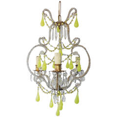French Crystal Beaded Yellow Opaline Drops & Beads  Chandelier
