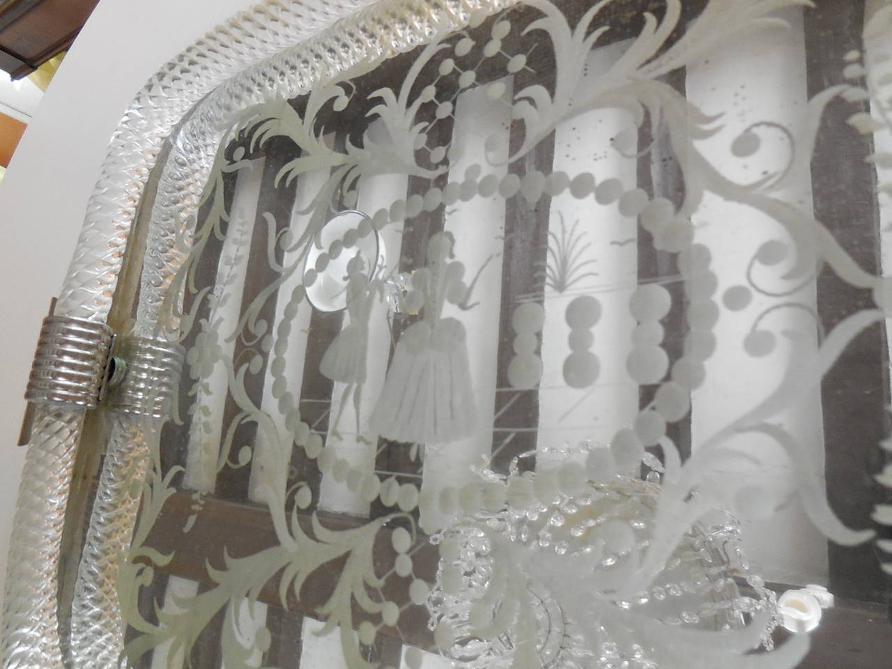 Murano Glass 1950 Murano Twisted Rope Mirror Vanity Tray Courting Scene For Sale