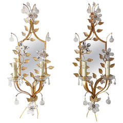 French Huge Maison Bagues Style Mirror Crystal Prisms Sconces