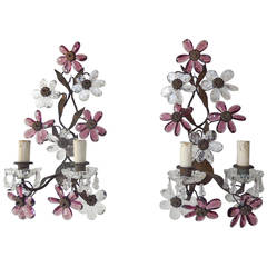 French Maison Bagues Style Amethyst and Clear Crystal Flower Sconces French Maison Bagues Style Amethyst and Clear Crystal Flower Sconces