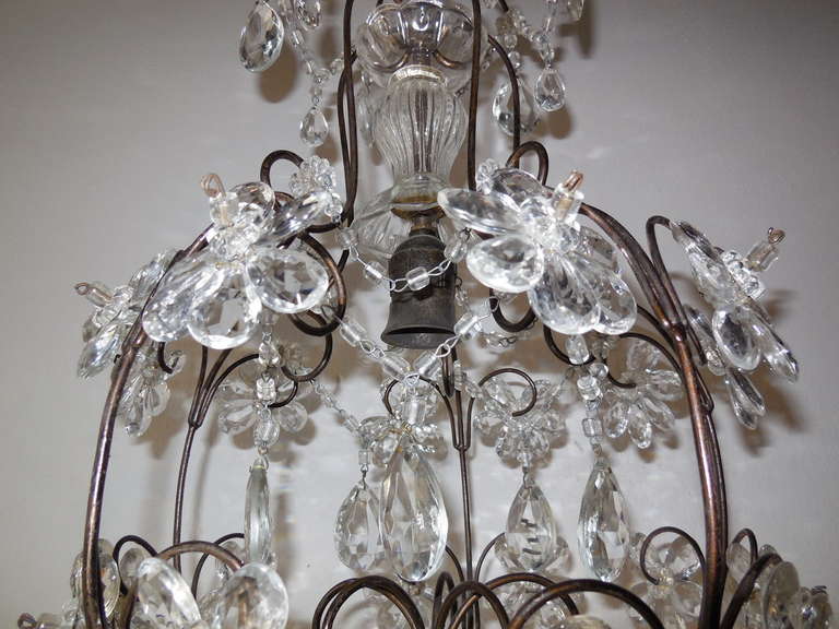 French Clear Crystal Prisms Bagues Style Flowers Chandelier Vintage 1