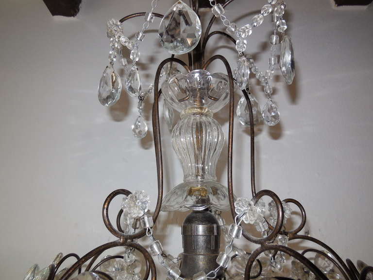 French Clear Crystal Prisms Bagues Style Flowers Chandelier Vintage 2