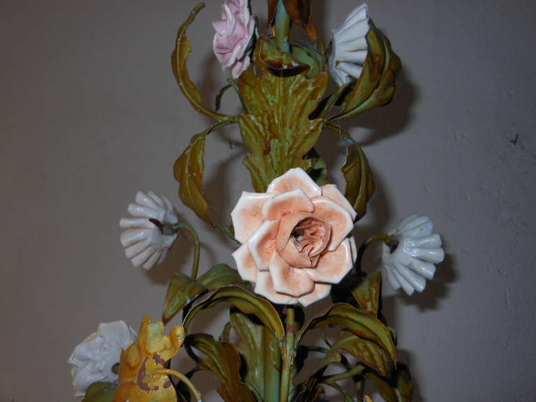 Italian Tole Porcelain Roses & Flowers Chandelier 1