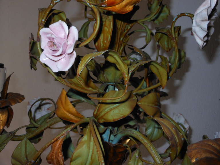 Italian Tole Porcelain Roses & Flowers Chandelier 2