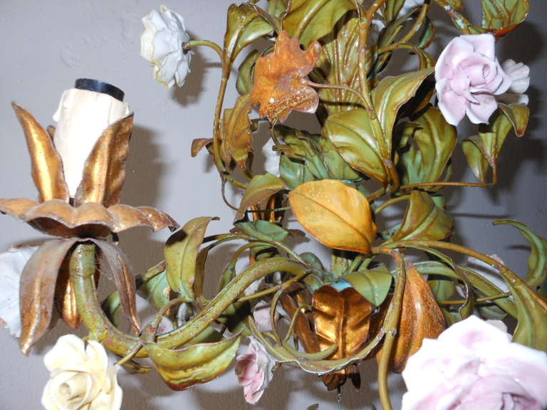 Italian Tole Porcelain Roses & Flowers Chandelier 3