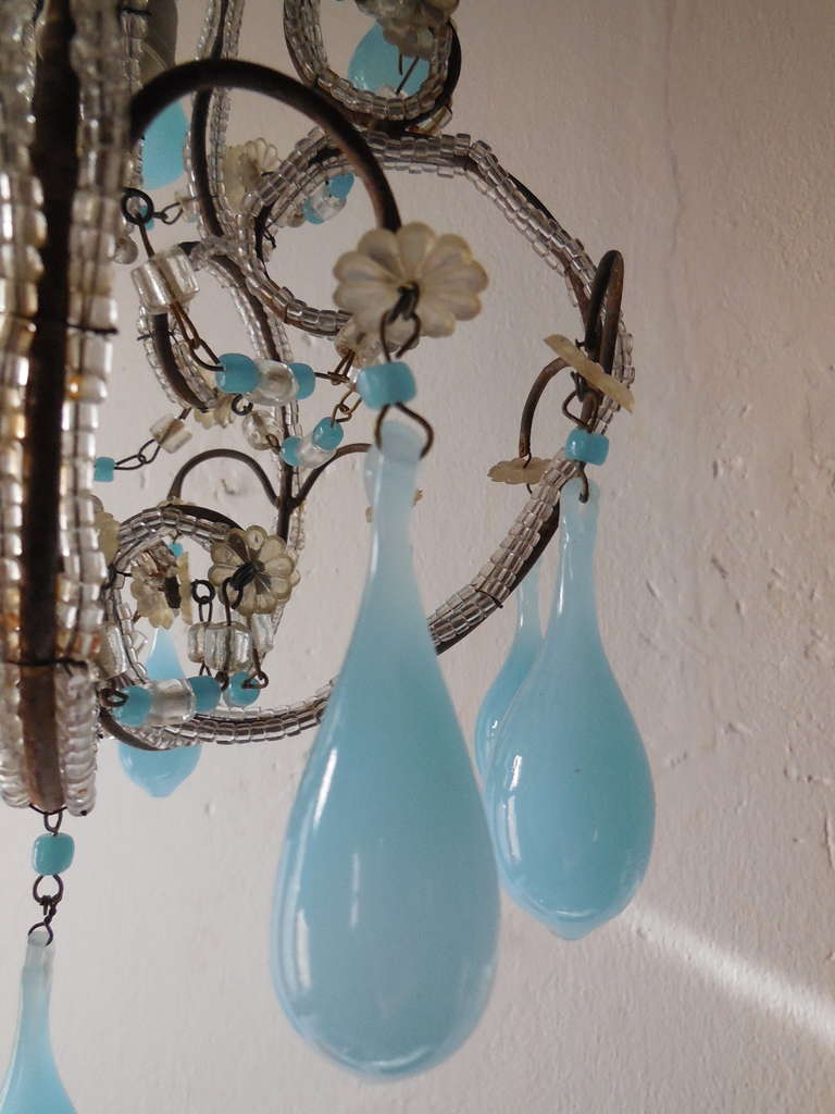 French Blue Opaline Drops & Beads Petit Chandelier Vintage 2