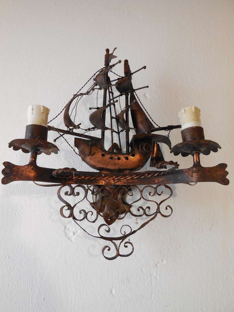 Mid-20th Century French Pair Wrought iron Nautical Ship Sconces