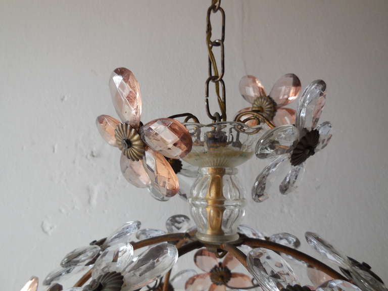 French Pink & Clear Crystal Prisms Flowers Chandelier Maison Bagues 1