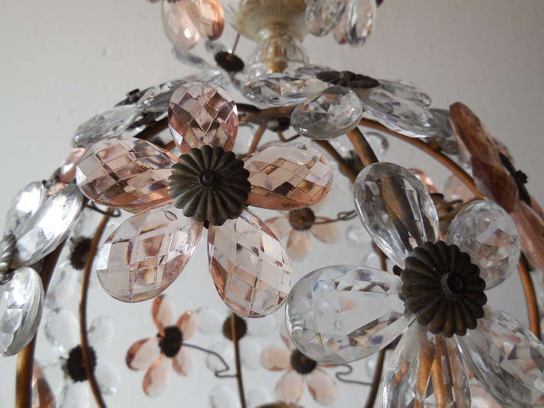 French Pink & Clear Crystal Prisms Flowers Chandelier Maison Bagues 3