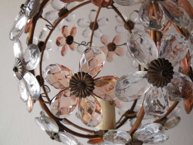French Pink & Clear Crystal Prisms Flowers Chandelier Maison Bagues 2