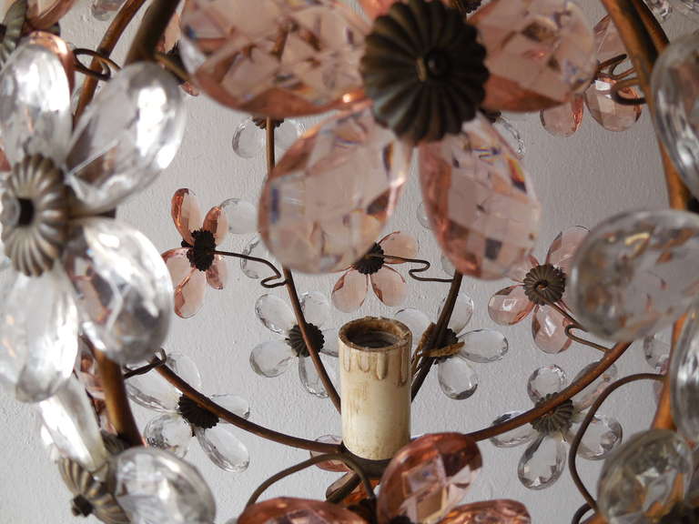 French Pink & Clear Crystal Prisms Flowers Chandelier Maison Bagues 4