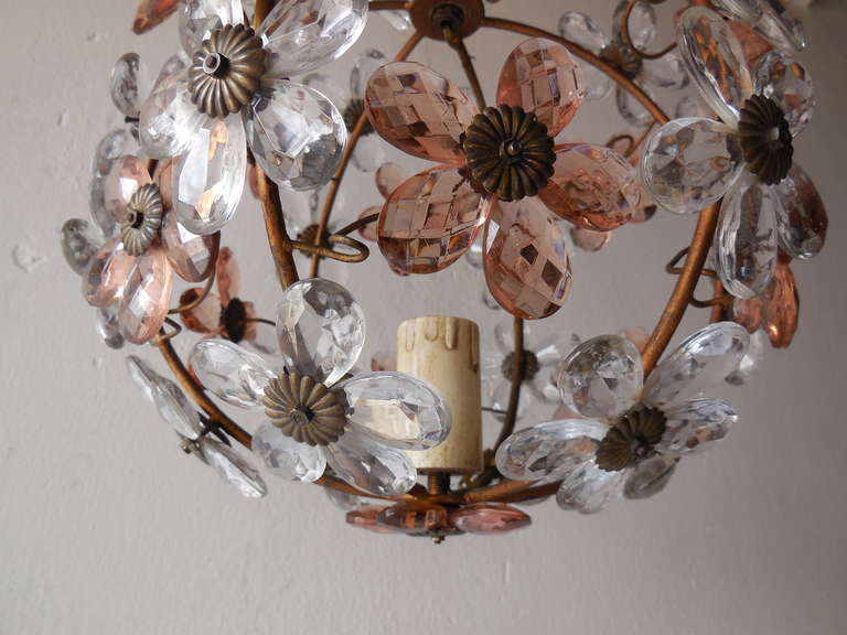 French Pink & Clear Crystal Prisms Flowers Chandelier Maison Bagues 5