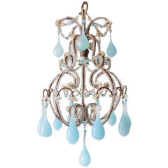 French Blue Opaline Drops & Beads Petit Chandelier Vintage