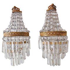 French Big Vintage Tiered Crystal Prisms Sconces Empire