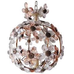 French Pink & Clear Crystal Prisms Flowers Chandelier Maison Bagues
