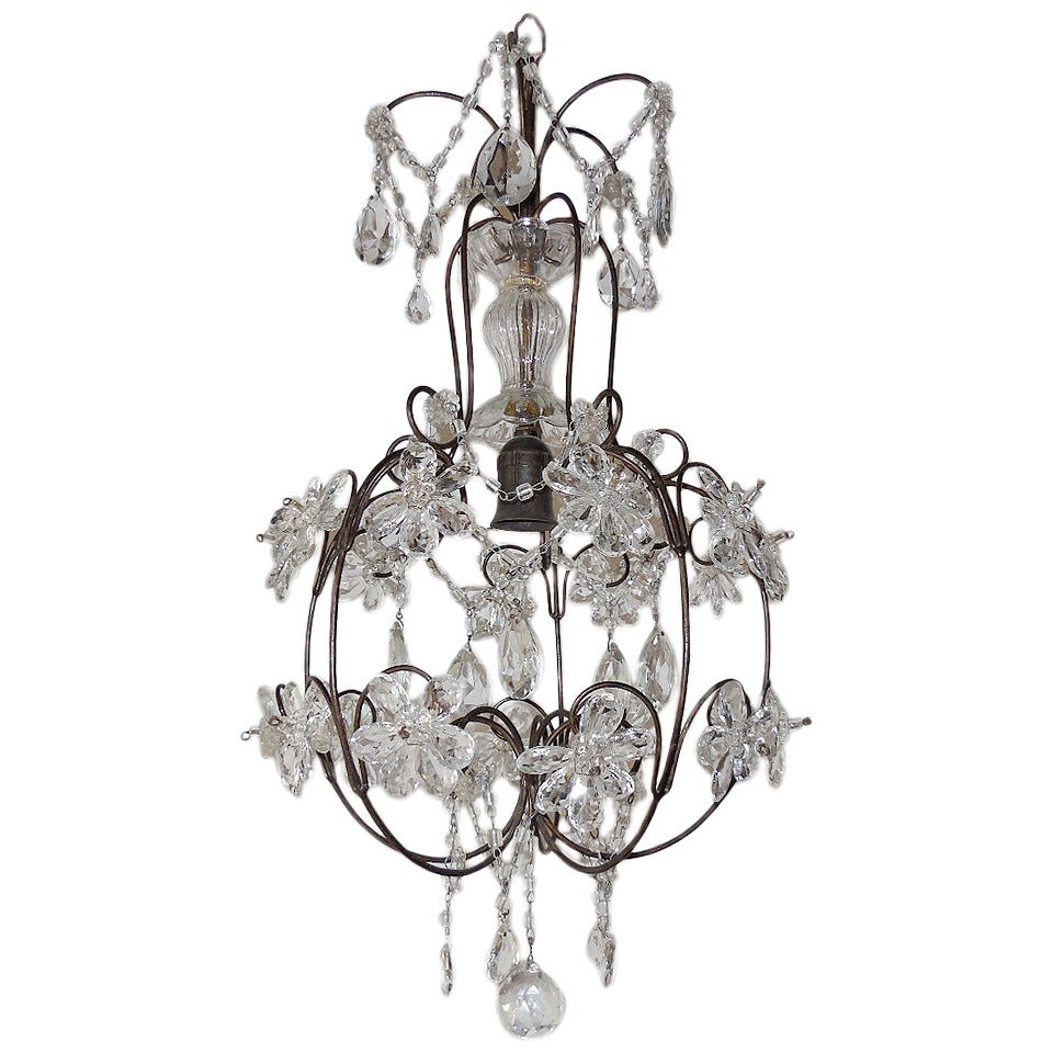 French Clear Crystal Prisms Bagues Style Flowers Chandelier Vintage