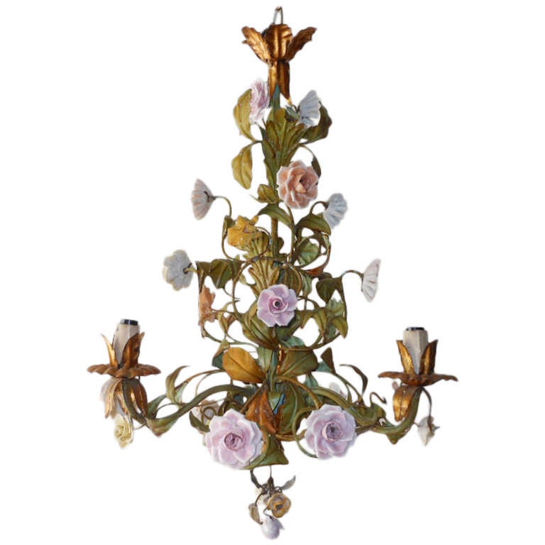 Italian Tole Porcelain Roses And Flowers Chandelier At 1stdibs Italian Tole Porcelain Roses Flowers Chandelier For