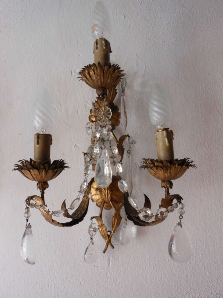 Mid-20th Century French Crystal Prisms Sconces