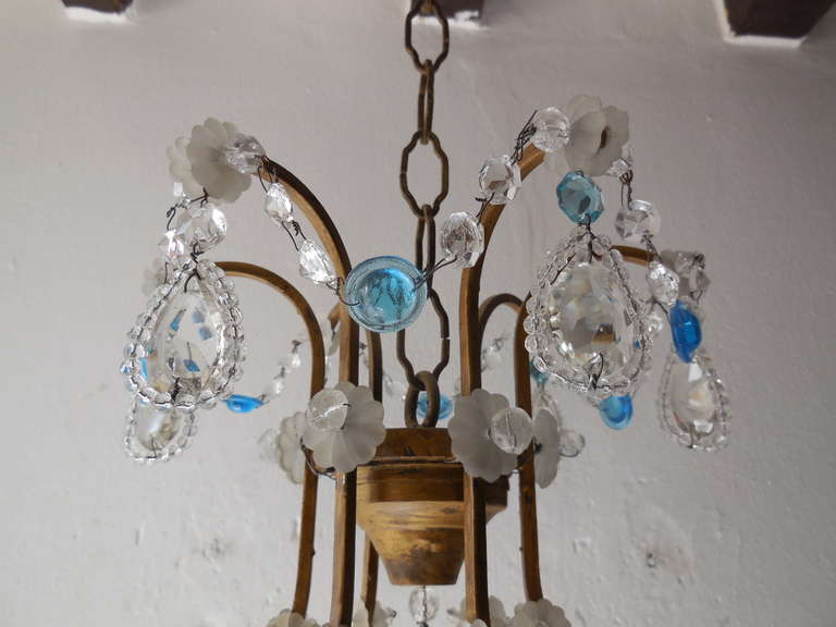 French Crystal Blue Prisms And Beaded Bows Chandelier