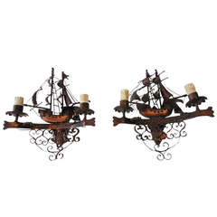 French Pair Wrought iron Nautical Ship Sconces