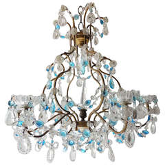 French Crystal Blue Prisms And Beaded Bows Chandelier