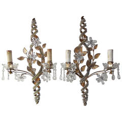 French Maison Bagues Style Clear with Green Stripe Beaded Sconces