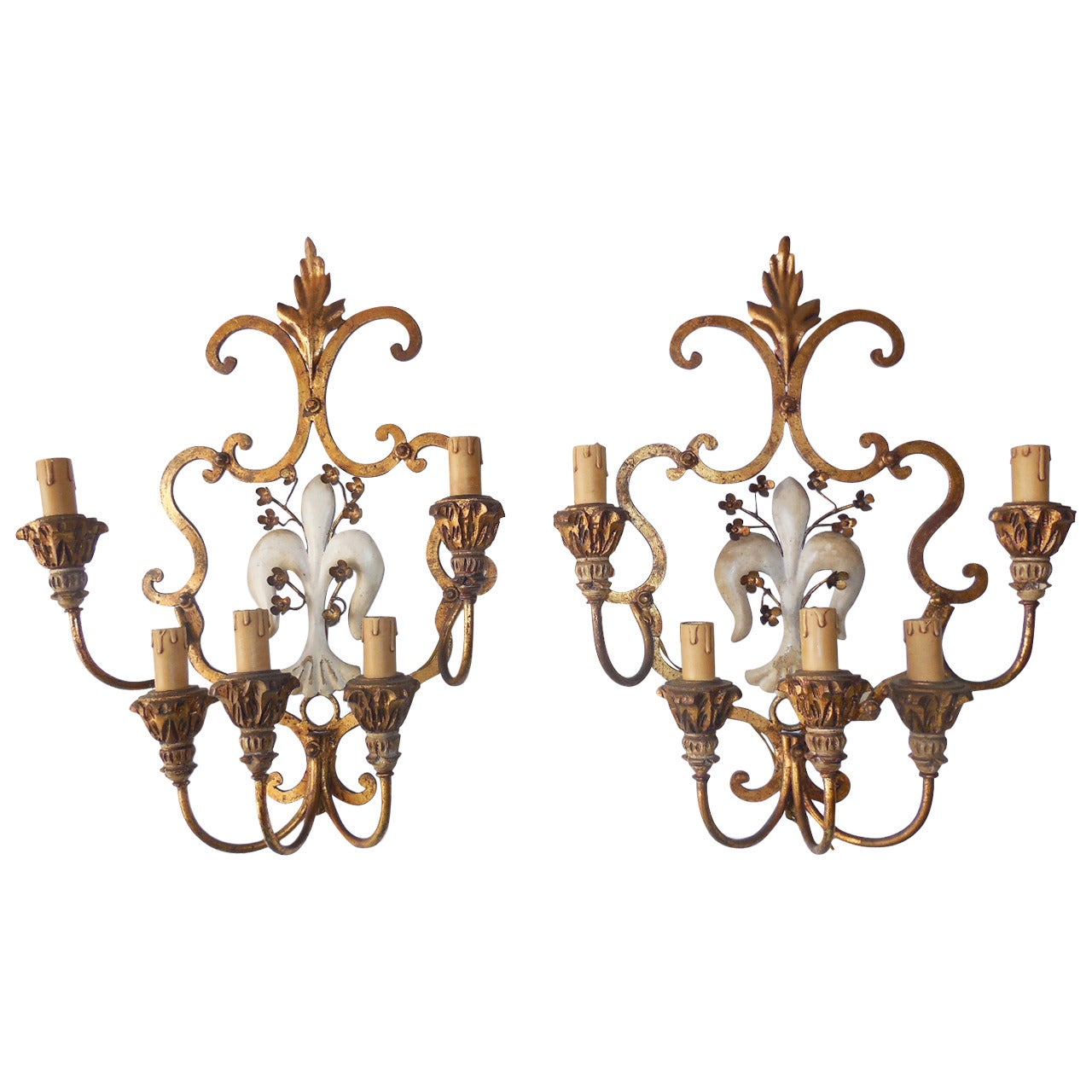 Huge French Wrought Iron Fleur di Lys Sconces