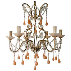 French Pink Opaline Drops and Florets Chandelier