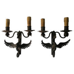 Italian Winged Dragon Wrought Iron Medieval Sconces