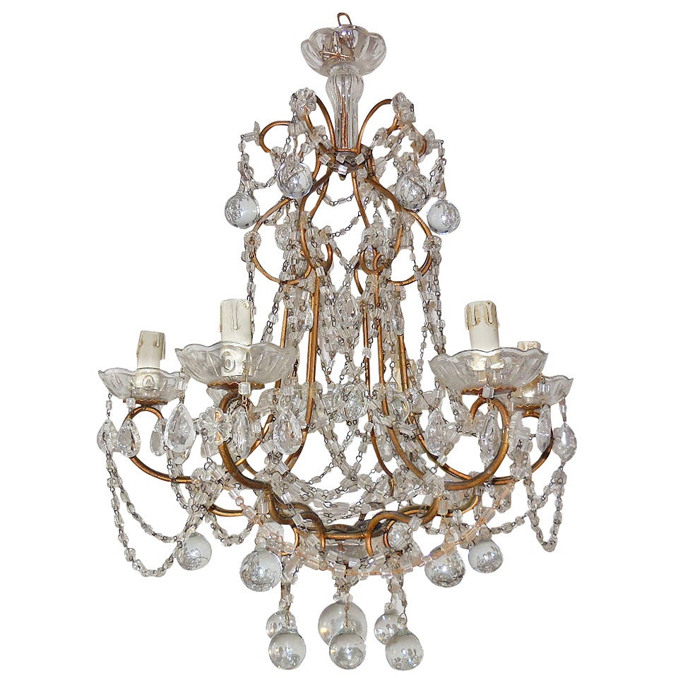 Italian Florentine Macaroni Beads with Clear Murano Balls Chandelier