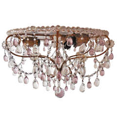 French Lavender and Clear Drops Flush Mount Chandelier
