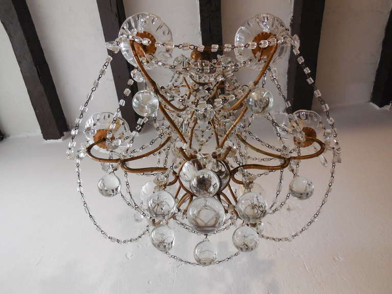 Baroque Italian Florentine Macaroni Beads with Clear Murano Balls Chandelier