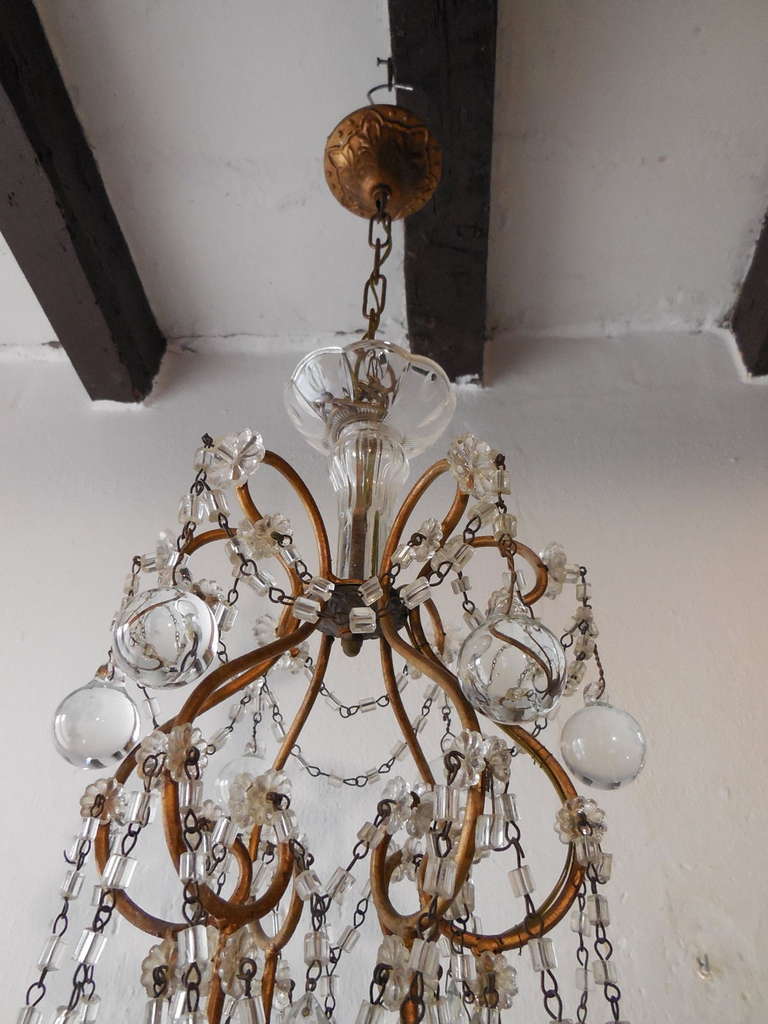 Italian Florentine Macaroni Beads with Clear Murano Balls Chandelier In Good Condition In Firenze, Toscana