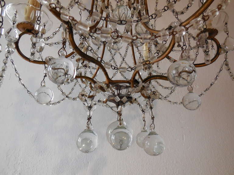 Mid-20th Century Italian Florentine Macaroni Beads with Clear Murano Balls Chandelier