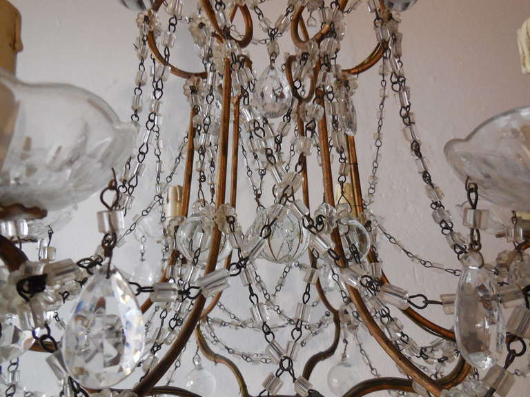 Crystal Italian Florentine Macaroni Beads with Clear Murano Balls Chandelier