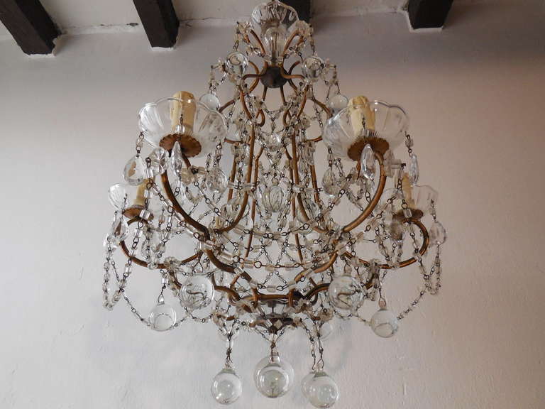Italian Florentine Macaroni Beads with Clear Murano Balls Chandelier 3